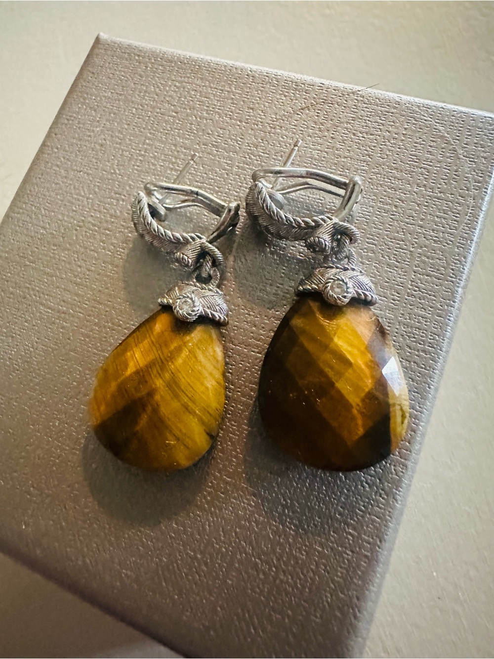 Judith Ripka Faceted Tiger's Eye Teardrop Dangle Earrings - Golden Brown